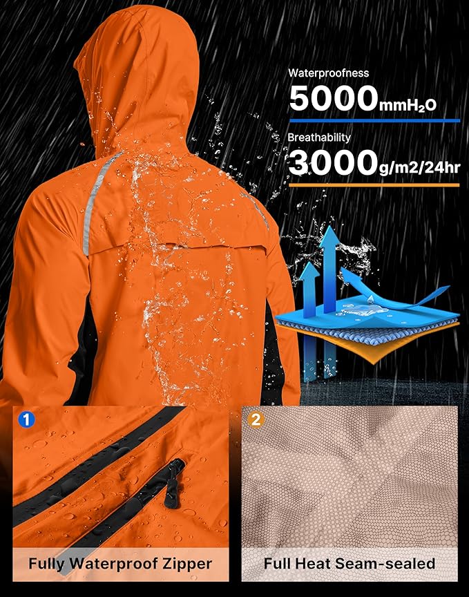 Men's Cycling Rain Jackets Waterproof Running Bike Windbreaker Lightweight Packable Hooded Jacket
