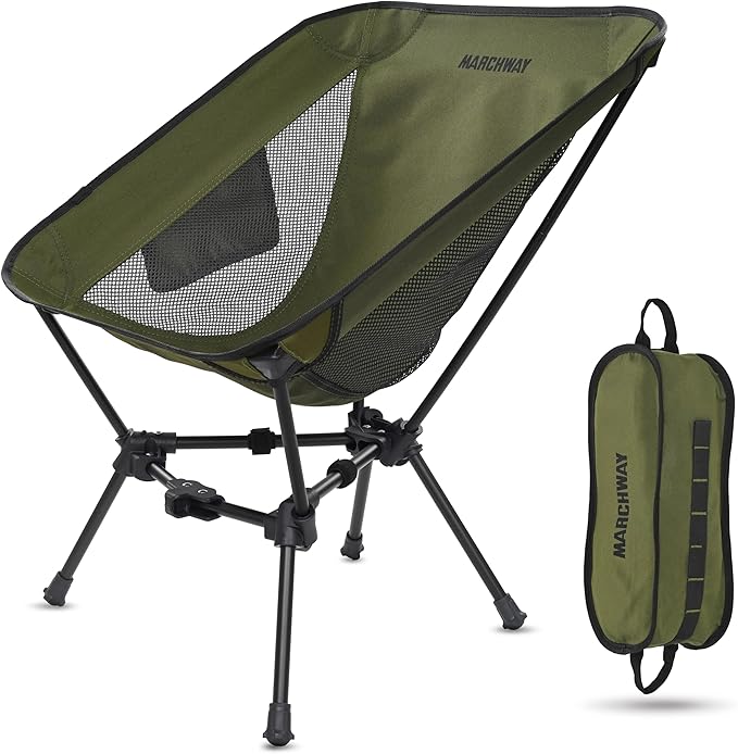 MARCHWAY Lightweight Folding Camping Chair, Portable Foldable Compact for Outdoor Camp, Travel, Beach, Picnic, Festival, Hiking, Backpacking, Supports 330Lbs (Green)