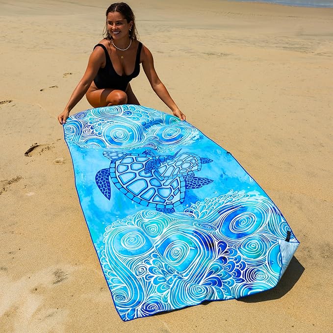 Elite Trend Microfiber Beach Towel for Adults with Bag - Extra Large 78x35 inch Lightweight Sand Free Quick Dry Towel for Travel, Swimming, Yoga, Camping (Sea Turtle)