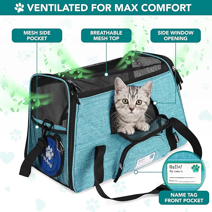 PetAmi Airline Approved Pet Carrier for Cats & Small Dogs, Soft Sided TSA Travel Carrier Bag Sherpa Bed, Breathable Mesh Ventilation, Collapsible Bowl, Fit Under Seat, Up to 18 lbs, Small Heather Blue