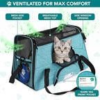 PetAmi Airline Approved Pet Carrier for Cats & Small Dogs, Soft Sided TSA Travel Carrier Bag Sherpa Bed, Breathable Mesh Ventilation, Collapsible Bowl, Fit Under Seat, Up to 18 lbs, Small Heather Blue