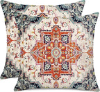 Outdoor Waterproof Pillow Covers 18 x 18 Inch Set of 2 Orange Bohemian Vintage Carpet Pattern Pillow Covers Ethnic Design Decorative Farmhouse Pillow Covers for Couch Garden Balcony, Boho-7