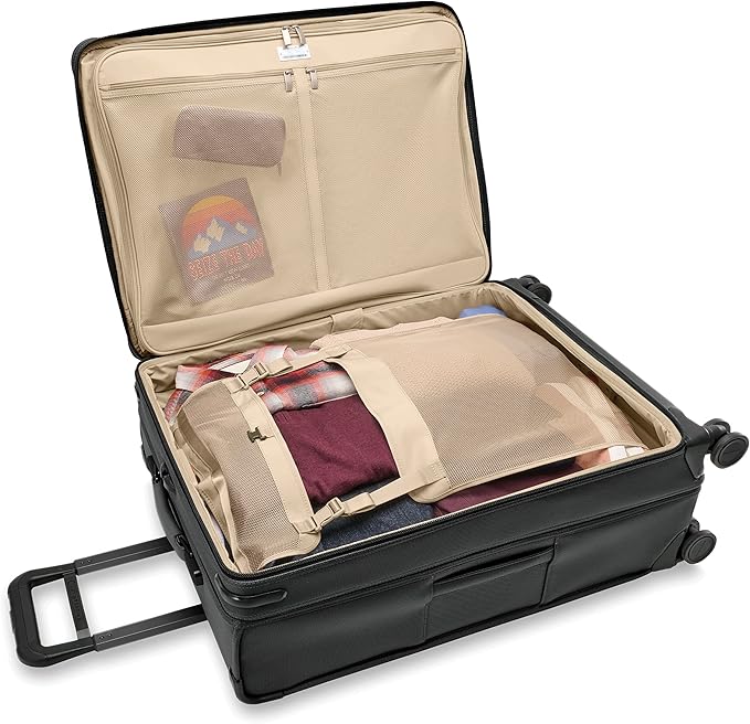 Briggs & Riley 29" Large Expandable Spinner - Checked Luggage for Travel, Suitcases with Wheels, Softside Rolling Bag for Men & Women, Self-Repairing Zipper - Baseline Collection, Black