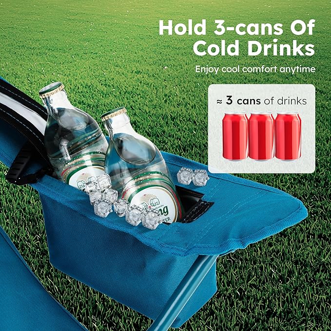 ALPHA CAMP Camping Chair 2 Pack Portable Chair with 3-Can Cooler Folding Chair with Side Pocket and Cup Holder, Collapsible for Camping, Tailgates, Beach, Fishing and Sports,2PC