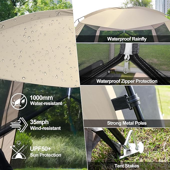 12' X 12' Screen House Room - Camping Screen Tent 8-10 Person&Instant UV Resistant Sun Shelter,Easy to Set up&Mosquito net Tent&Waterproof,Suitable for Family Camping Trip,Backyard,Picnic