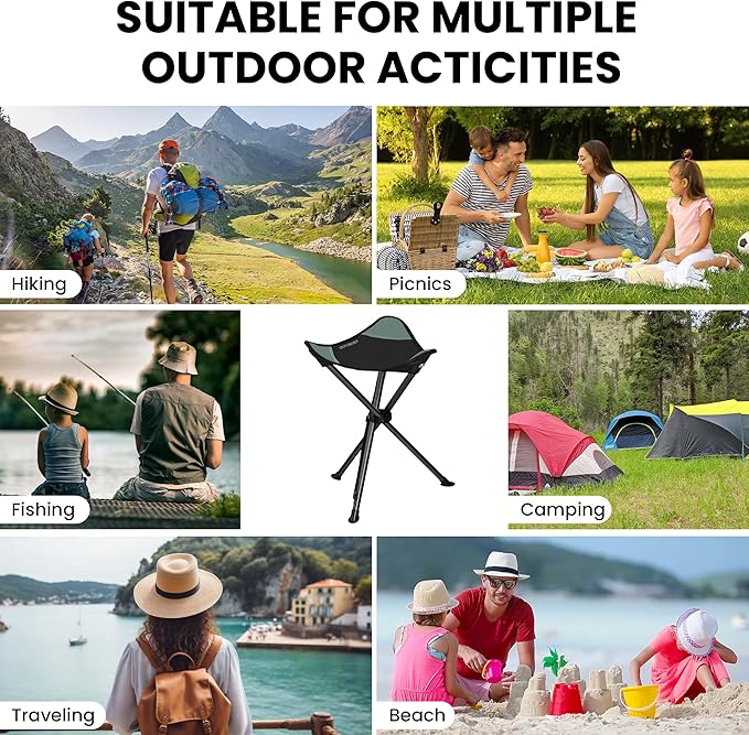 OUTSKIRT Camping Folding Tripod Stools Portable Camping Stools 2 Pack Extra Tall for Adults High Lightweight Camping Stool, Tripod Chairs for Fishing Hiking Backpacking