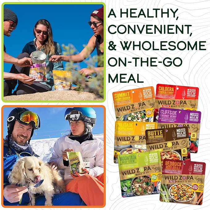 Wild Zora Paleo Freeze Dried Meals for Backpacking & Camping - Healthy Gluten Free & Grain Free Camping Meals/Backpacking Food + No Added Sugar - Includes Breakfast & Dinner Options (Variety 7-pack)