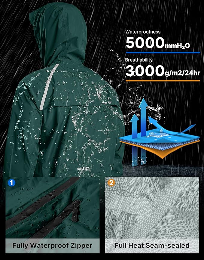 Men's Cycling Rain Jackets Waterproof Running Bike Windbreaker Lightweight Packable Hooded Jacket