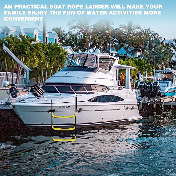 4 Steps Boat Ladder Marine Rope Ladder for Inflatable Boat Yacht Kayak Canoeing Motorboat