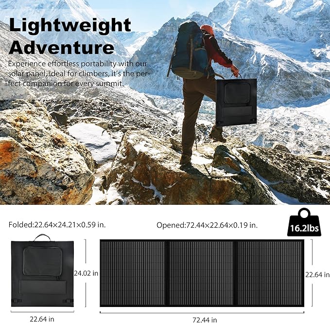 Portable 160 Watt 12V Foldable Solar Panel with Adjustable Kickstands and Waterproof IP65 Design for Power Station, Travel, Outdoor Camping, RVs, and Off-Grid Applications