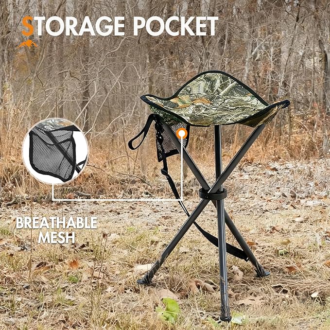 Portal Folding Camping Stool Portable Foldable Tripod Seat for Hiking Hunting Walking Fishing Travel Outdoors with Side Pockets Sturdy Steel Legs Support Up to 225 LBS