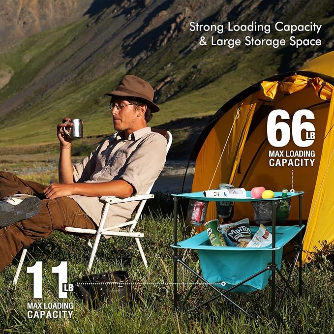 VILLEY Portable Camping Picnic Table, Lightweight Folding Beach Table with 4 Cup Holders and Carry Bag for Camp, Travel, Fishing, and Outdoor Activities