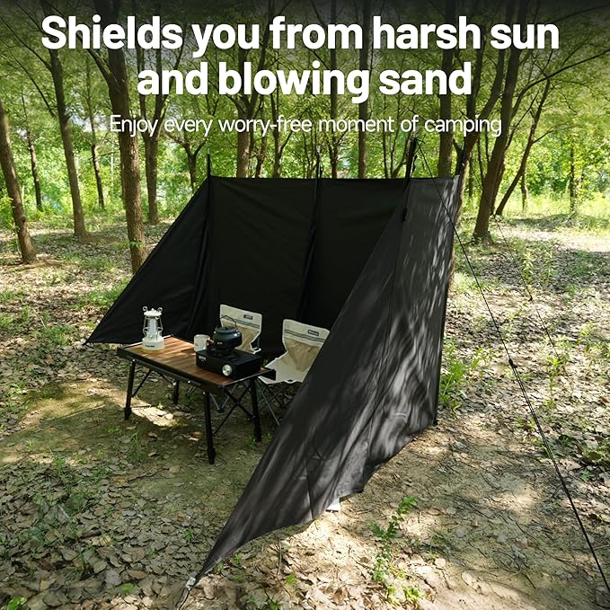 Wind Blocker Camping Windbreaks | Privacy Fence Stove Windshield Shelter | Portable Lightweight Windproof Sunshade for Outdoor Camping, Hiking, Picnic (Black)