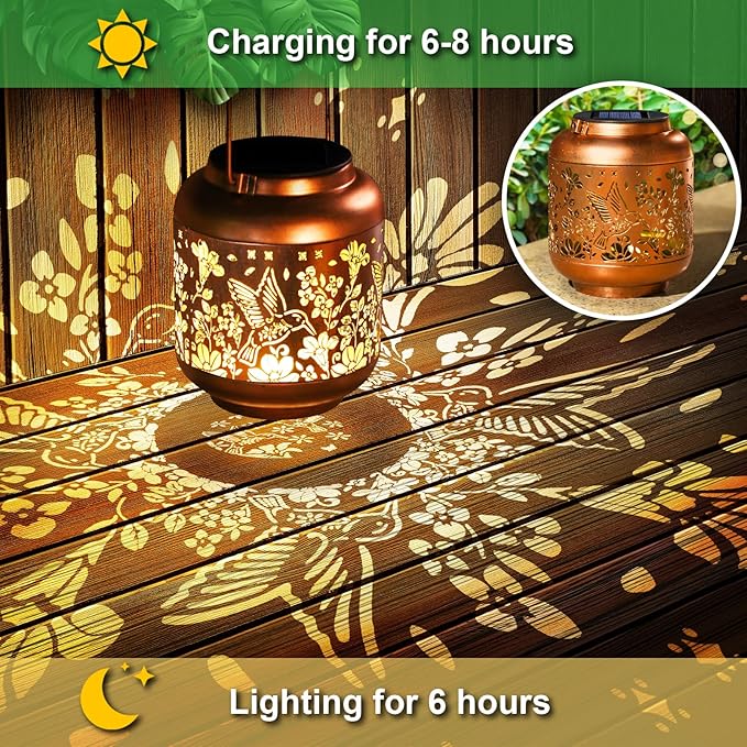 Birthday Gifts for Women Mom Grandma Solar Lantern Outdoor Waterproof, Gardening Gifts for Women, Hummingbird Garden Decor Hanging Solar Lights Yard Decorations Outdoor, Backyard, Patio, Porch