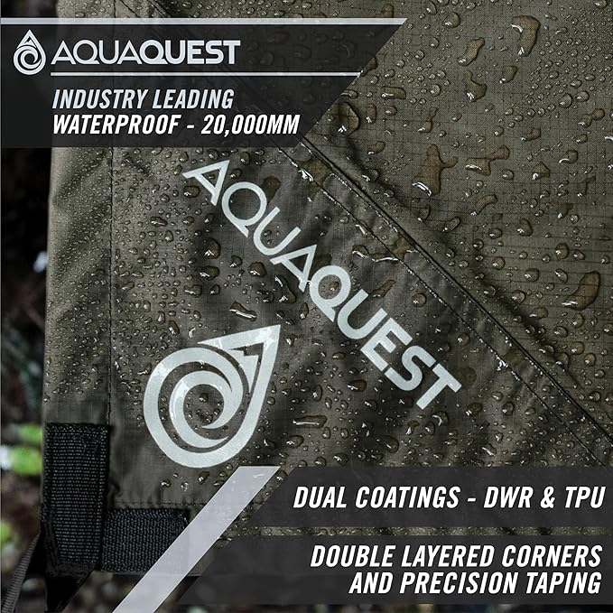 AquaQuest Defender Tarp – Heavy-Duty Waterproof (20,000 mm) Seam-Taped Rain Fly for Camping, Bushcraft & Survival