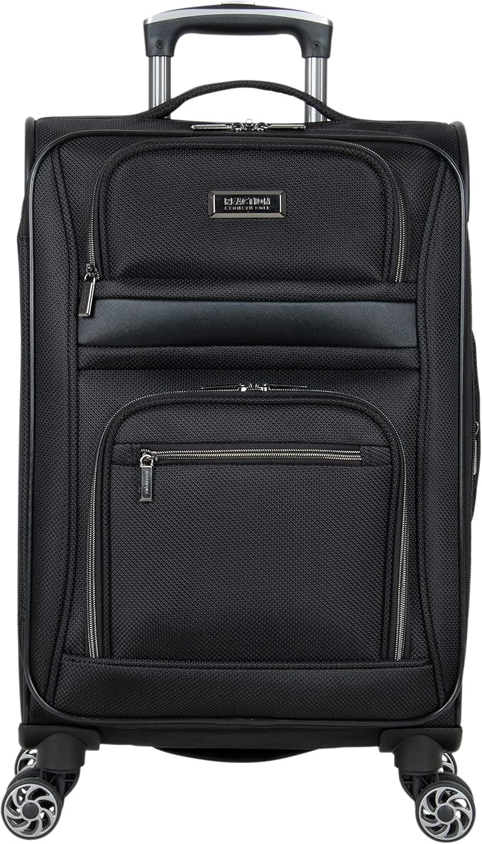 Kenneth Cole REACTION Rugged Roamer Lightweight Softside Expandable 8-Wheel Spinner Luggage, Black, 20-Inch Carry-On