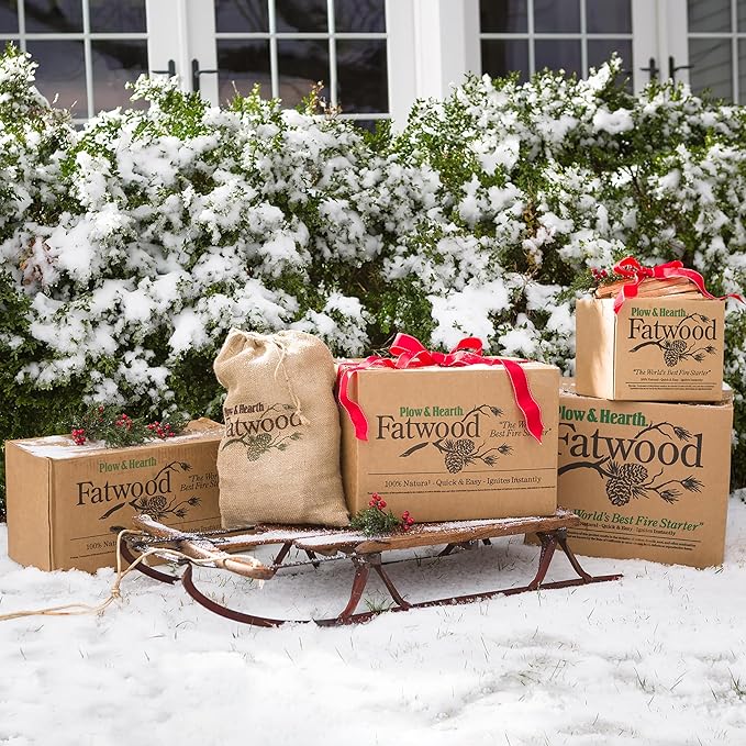 Plow & Hearth 25 LBS Fatwood Fire Starter Sticks Organic Kindling, Easy Ignition Fat Wood, All Natural Firestarters for Fire Pit, Wood Stoves, Fireplaces, Campfires, Bonfires, BBQ