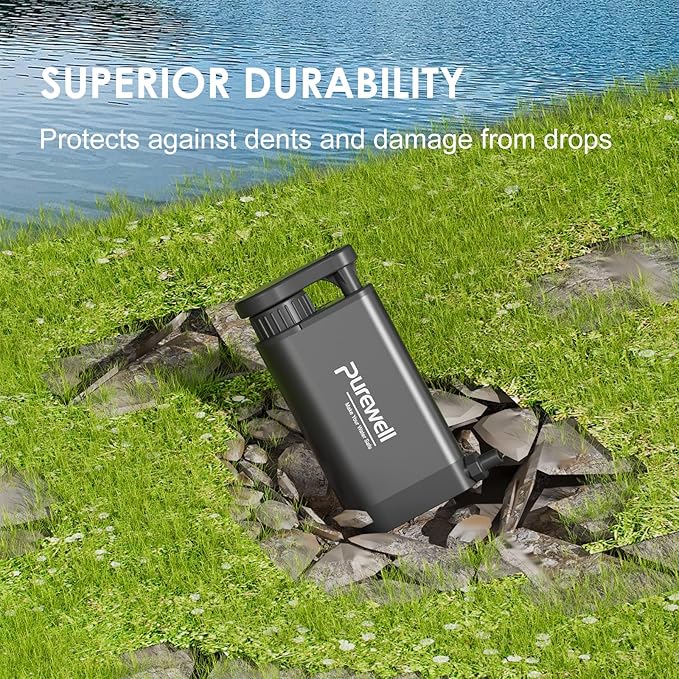Purewell Water Purifier Pump with Replaceable Carbon 0.01 Micron Water Filter, 4 Filter Stages, Portable Outdoor Emergency and Survival Gear - Camping, Hiking, Backpacking