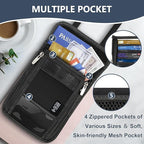 Likesing 5.5" L x 7.7" W Travel Neck Wallet, RFID Blocking Passport Holder for Travel Women Men, Security Passport Wallet with 10 Card Slot, Neck Pouch Gifts for Traveling Family (Grey)