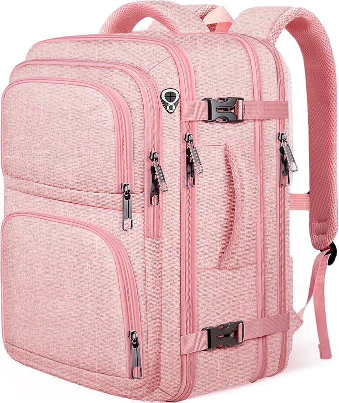 Travel Backpack for Women, Expandable Carry on Backpack, TSA 17.3 inch Laptop Bag Flight Approved, Lightweight Waterproof Business Luggage Bag, Travel Gifts for Women, Pink