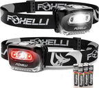 Foxelli LED Headlamp Flashlight for Adults & Kids, Running, Camping, Hiking Head Lamp with White & Red Light, Comfortable Headband, Lightweight & Waterproof, 3 AAA Batteries