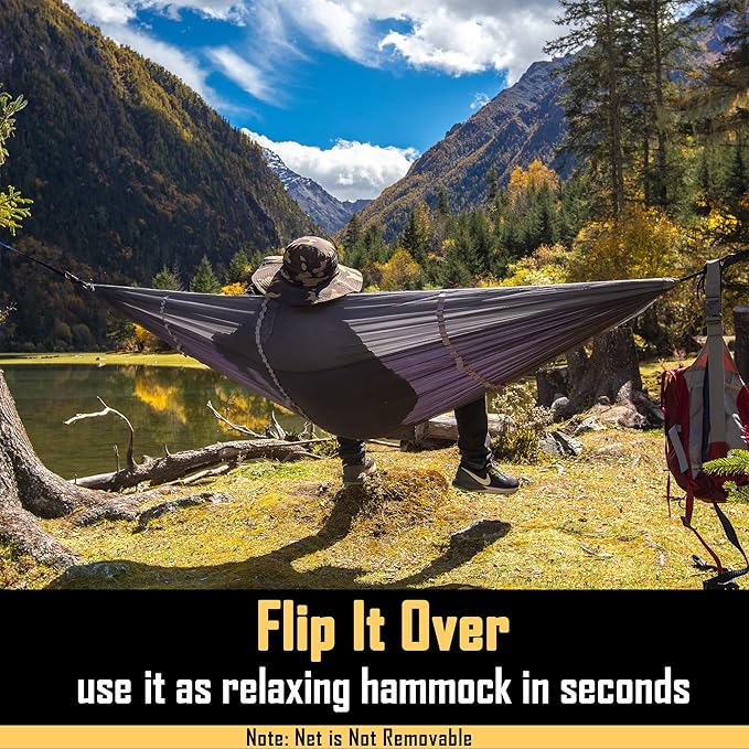 Sunyear Camping Hammock, Portable Single & Double Hammock with Net, 2 Person Hammock Tent with 2 * 10ft Straps, Best for Outdoor Hiking Survival Travel