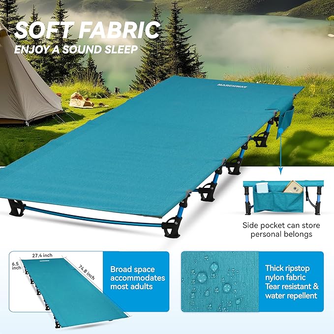 MARCHWAY Ultralight Folding Tent Camping Cot Bed, Portable Compact for Outdoor Travel, Base Camp, Hiking, Mountaineering, Lightweight Backpacking (Blue)