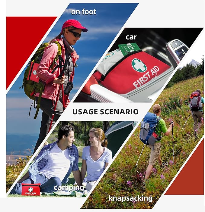 General Medi Mini First Aid Kit, 110 Piece Small First Aid Kit - Includes Emergency Foil Blanket, Scissors for Travel, Home, Office, Vehicle, Camping, Workplace & Outdoor (Red)