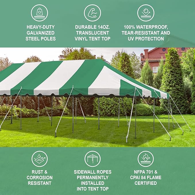 Party Tents Direct 20'x40' Weekender Canopy Pole Tent - Easy Up Canopy Tent with 160 Person Capacity - Outdoor Canopies for Parties, Weddings, & Events (Green/White Top)