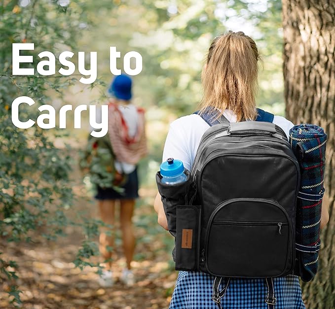 13 Piece Stainless Steel Family Cutlery Picnic Utensil Set with Travel Case for Camping | Hiking | BBQs - Includes Forks | Spoons | Knifes | Chopstick, Plus Nylon Commuter Case (Black)