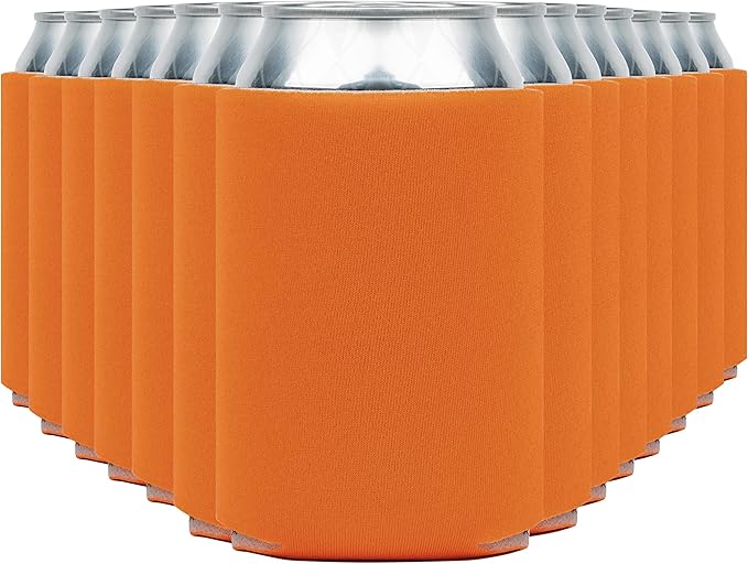 Blank Beer Can Cooler Sleeves (60-Pack) Soft Insulated Beer Can Coolies - HTV Friendly Blank Koolies in Bulk for Beer Cans & Bottles - Coolie Blanks for Vinyl Projects & Wedding Favors (Bright Orange)