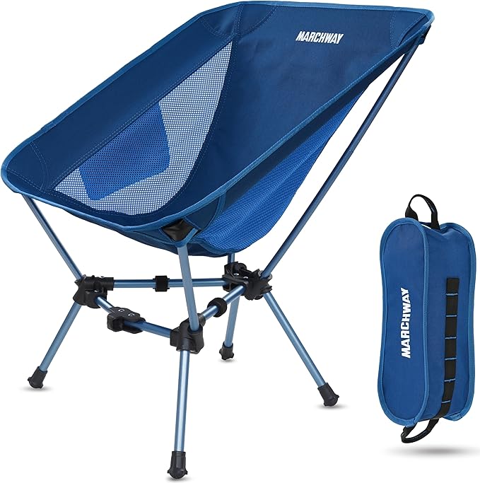MARCHWAY Lightweight Folding Camping Chair, Portable Foldable Compact for Outdoor Camp, Travel, Beach, Picnic, Festival, Hiking, Backpacking, Supports 330Lbs (Dark Blue)