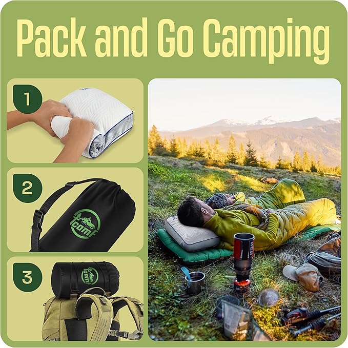 Camping Pillow: Dual Cover, Memory Foam Travel Pillow, Medium Firm Camp Pillow, Camping Pillows for Sleeping, 5 Layers for Support, Small Travel Pillow,Small Portable Pillow 10x16 Inches (White)