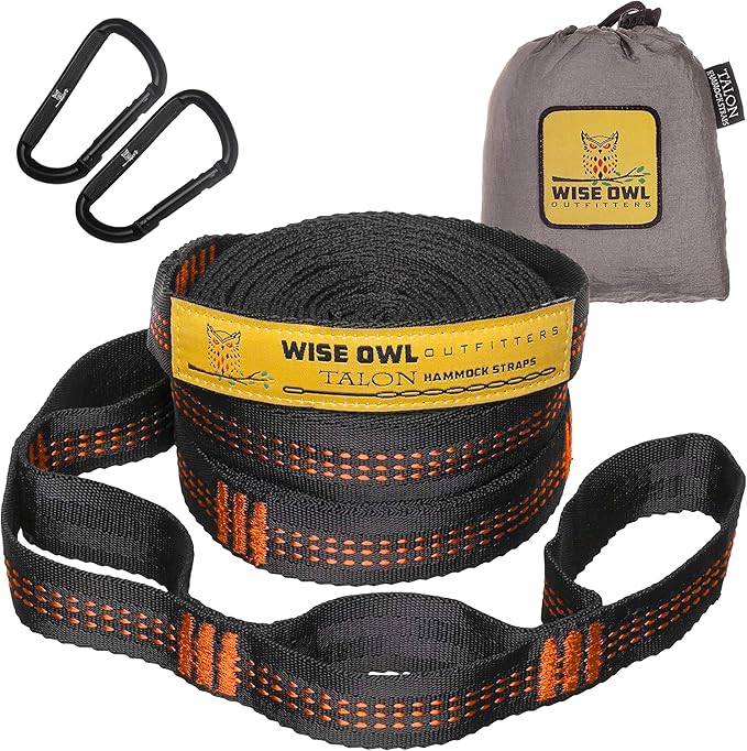 Wise Owl Outfitters Hammock Straps for Trees – 10ft Heavy-Duty Tree Hanging Kit with Carabiners, 38 Loops & Hooks – Essential Hammock Accessories for Camping