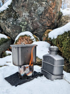 iBasingo Titanium Canteen Mess Kit with Folding Handle Hanging Ring Ultralight Portable for Lunch Outdoor Camping Hiking