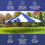 Party Tents Direct 20'x20' Weekender Standard Canopy Pole Tent - Easy Up Canopy Tent with 80 Person Capacity - Outdoor Canopies for Parties, Weddings, & Events (Blue/White Top)