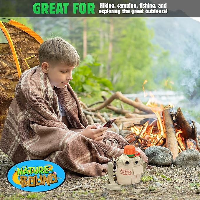 Nature Bound Water Hydration Canteen for Little Kids with Handy Pocket, Adjustable Strap, Snap On Canvas Cover, 16 Ounce Capacity, and Screw-On Lid (for Little Boys and Girls Age 3 and Up)