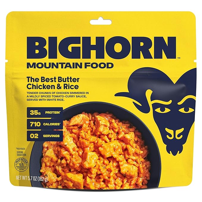 BIGHORN Mountain Food The Best Butter Chicken and Rice - premium freeze dried meals for backpacking food - dehydrated camping food for backpacking meals - ideal camping meals just add water - great taste - 2 servings
