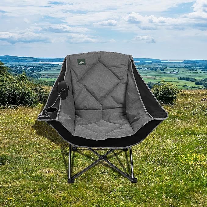 Northroad Oversized Foldable Camping Chair with Cell Phone Holder,Outdoor Padded Lawn Chair w/Cup Holder,Carry Bag for Beach, Hiking, and Picnics,Heavy-Duty 300-lbs Capacity, Black