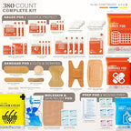 Everlit Care 380 Pcs First Aid Kit All-Purpose Medical Essential Kit for Cuts, Scrapes, Burns, Emergency Preparedness | for Home, Office, Car, Travel, Camping, Outdoor (Black)
