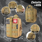 Survival First Aid Kit with Israeli Bandage, Splint, Chest Seal, Tactical Military Combat Molle IFAK for Wound Care, Bleeding Control, Trauma Hemorrhage and More