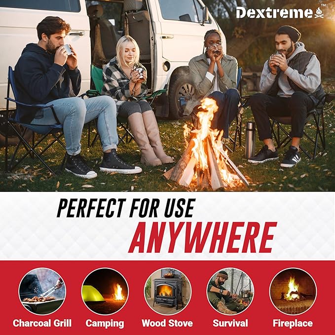 Dextreme Fire Starters Sticks 96 Pcs - Fire Starter for Campfire, Charcoal, BBQ, Grill Pit, Fireplace, Camping, Wood & Pellet Stove- 8 Minutes Burning Time - All weather, Odorless, Natural Firestarter