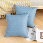 Kevin Textile Pack of 2 Outdoor Waterproof Throw Pillow Covers Decorative Farmhouse Checkered Square Solid Cushion Cases for Patio Garden Porch Sofa Light Blue 18x18 inch