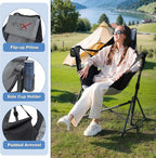 Hammock Camping Chair, 3 Heights Swinging Chair with Adjustable Backrest, Folding Rocking Chair with Head Pillow&Cup Holder, Outdoor Chairs for Camping and Hiking, Supports 350lbs, Black