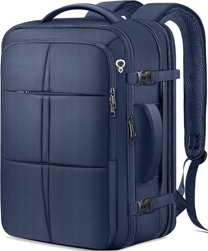 Travel Backpack, Extra Large 50L Flight Approved Carry on Backpack, Expandable Waterproof Business Suitcase Daypack Big Bag Fits 18.4 Inch Laptop, Blue
