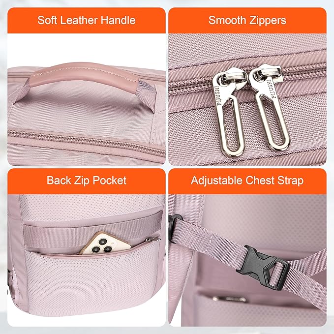PIJUSHI Travel Backpack for Women Carry on Suitcase Backpack Flight Approved Personal Item Bag Fits 16 Inch Laptop(PE035 Light Purple)