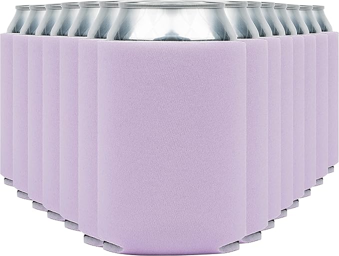Blank Beer Can Cooler Sleeves (60-Pack) Soft Insulated Beer Can Coolies - HTV Friendly Blank Koolies in Bulk for Beer Cans & Bottles - Coolie Blanks for Vinyl Projects & Wedding Favors (Lavender)