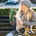 IDEUS Insulated Stainless Steel Water Bottle with 2 Leak-Proof Lids, Thermal Water Flask for Hiking Biking, 24oz, Green