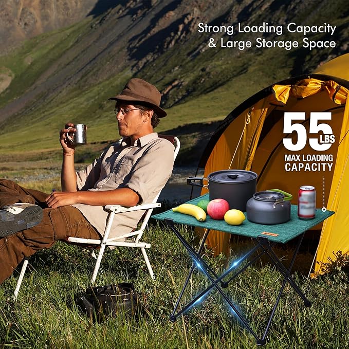 VILLEY Folding Camping Table with Carry Bag, Portable Lightweight Beach Table with Oxford Fabric and Reinforced Aluminum Panel for Outdoor, Camping, Picnic, Backyards, BBQ