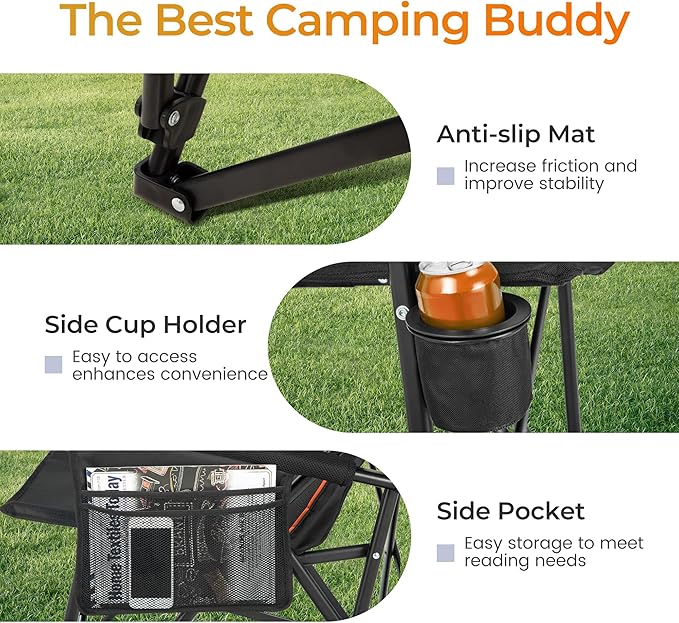 ALPHA CAMP Heavy Duty High Back Camping Chairs with Cup Holder Oversized Folding Chair Outdoor Chair with Headrest,Lawn with Side Pocket for Lawn, Sports and Fishing, 500lbs